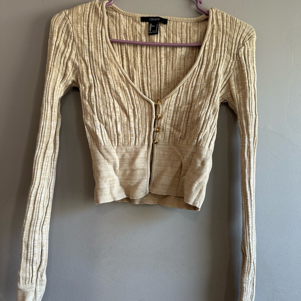 Forever 21 Beige Button Down Ribbed Top